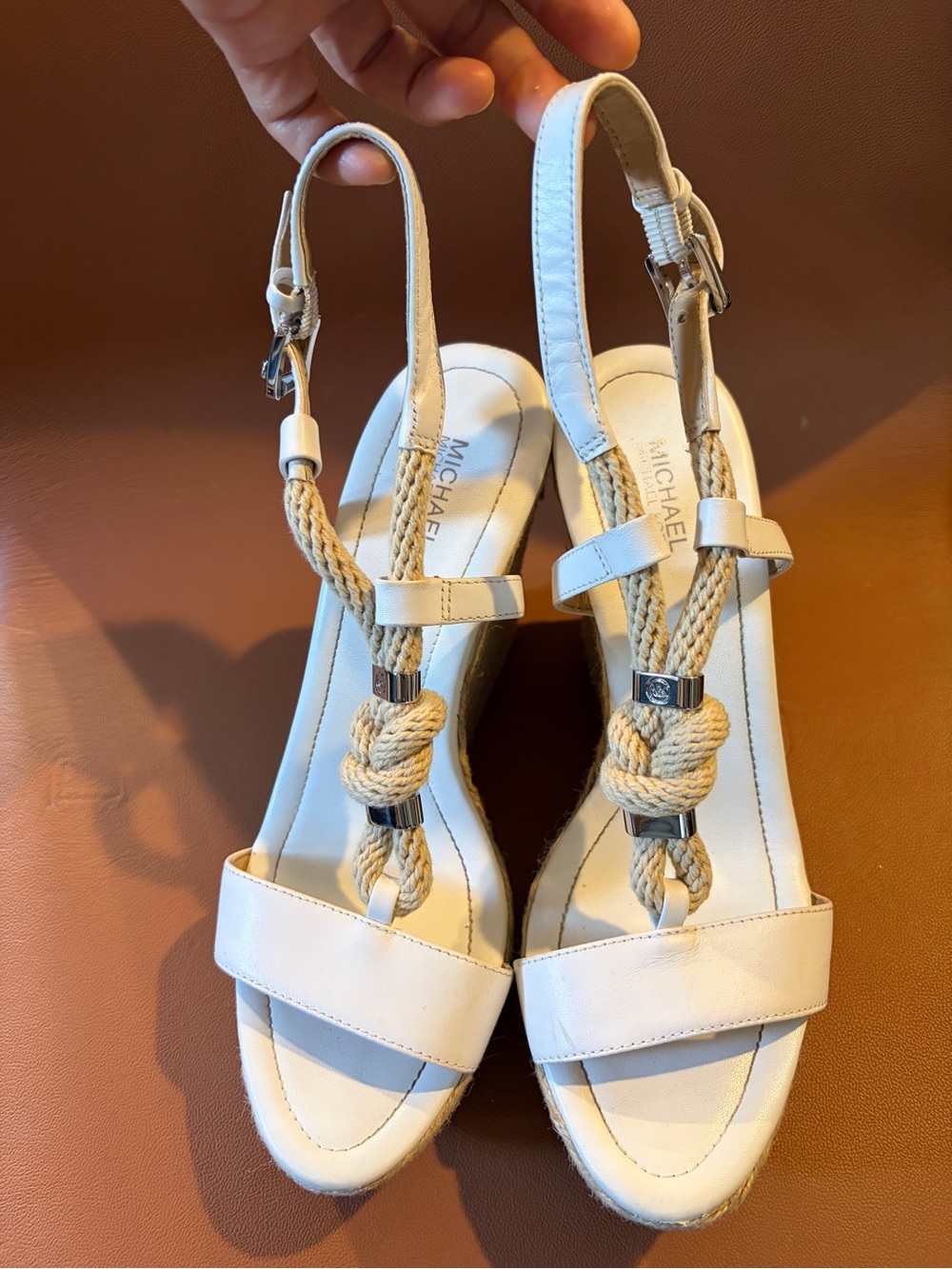 Michael Kors Cream and Tan Rope-Knot Wedge Sandals